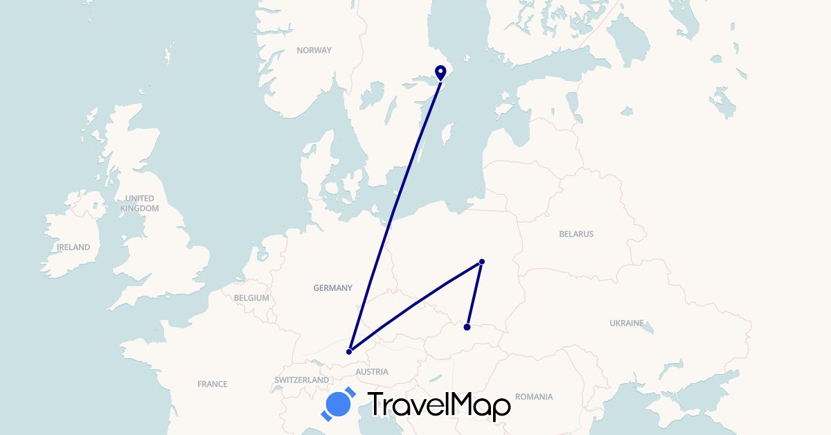 TravelMap itinerary: driving in Germany, Poland, Sweden (Europe)